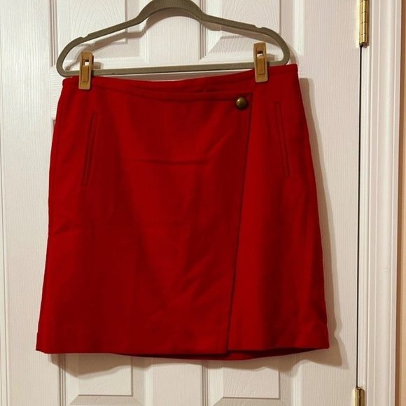 Talbots NWOT Sz 14 Red Wool Faux Wrap A-Line Skirt - Picture 5 of 7